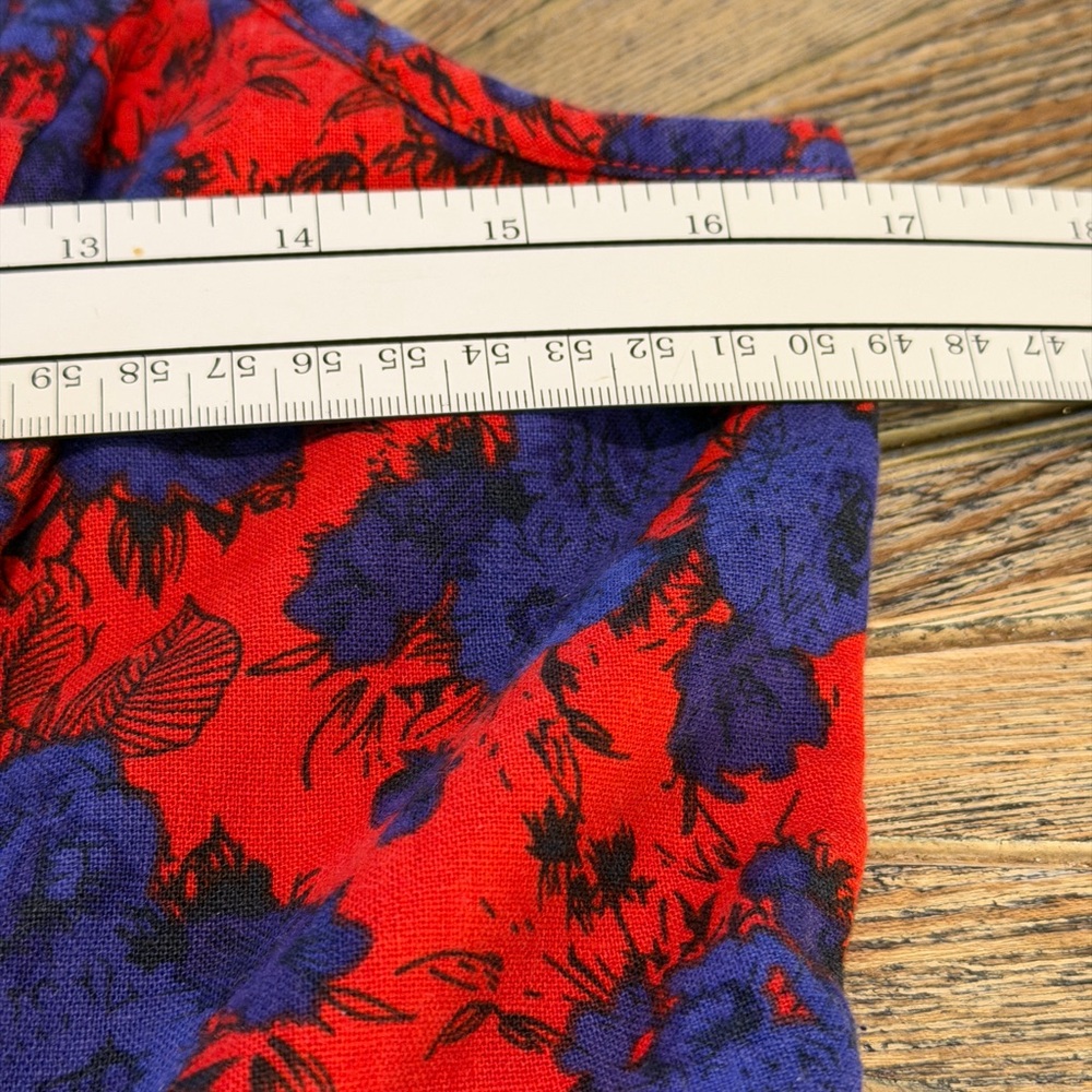 Retro Rockabilly Floral Linen Cotton Blend Dress w Pockets Size Large red blue - Picture 10 of 16